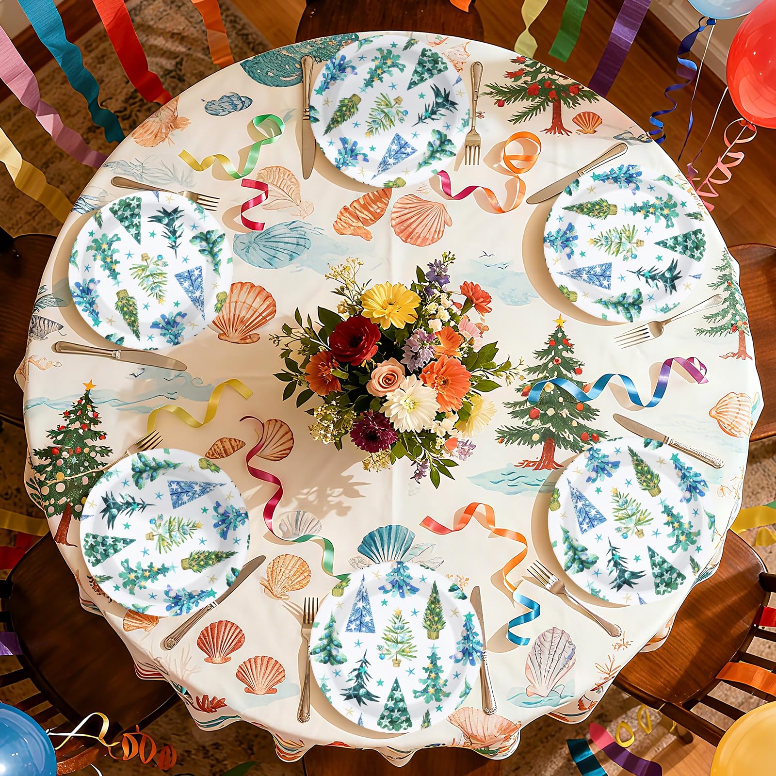 50 Pcs 10 Inch Sea Shell Xmas Tree Party Paper Plates - Grencian