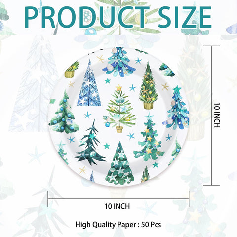 50 Pcs 10 Inch Sea Shell Xmas Tree Party Paper Plates - Grencian