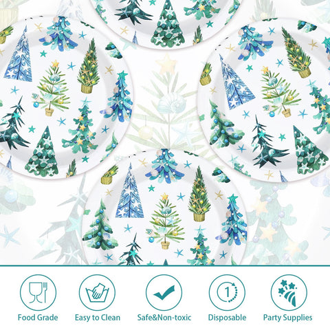 50 Pcs 10 Inch Sea Shell Xmas Tree Party Paper Plates - Grencian