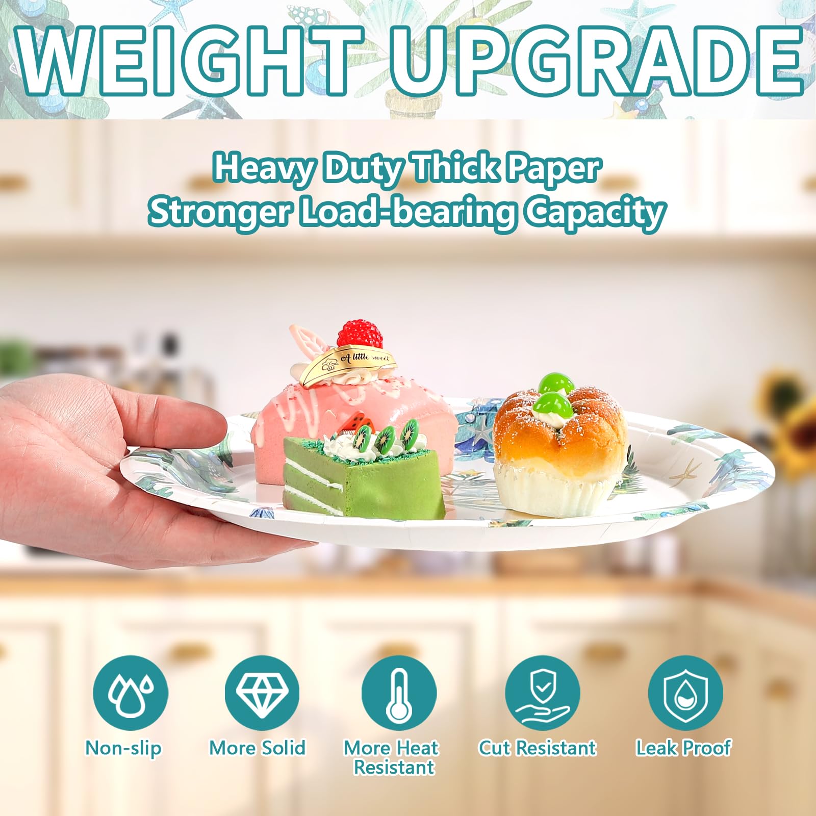 50 Pcs 10 Inch Sea Shell Xmas Tree Party Paper Plates - Grencian