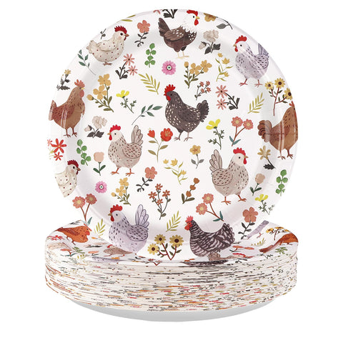 50 Pcs 10-inch Vintage Floral Chicken Party Paper Plates - Grencian