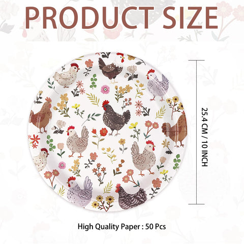 50 Pcs 10-inch Vintage Floral Chicken Party Paper Plates - Grencian