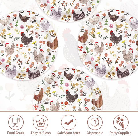 50 Pcs 10-inch Vintage Floral Chicken Party Paper Plates - Grencian