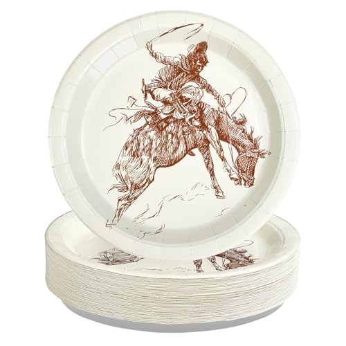 50 Pcs 10-inch Western Cowboy Party Paper Plates - Grencian