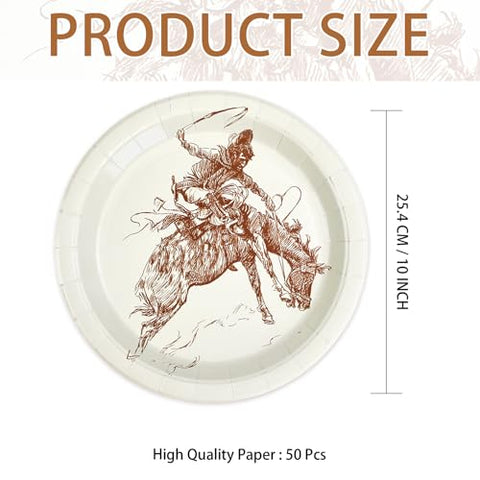 50 Pcs 10-inch Western Cowboy Party Paper Plates - Grencian