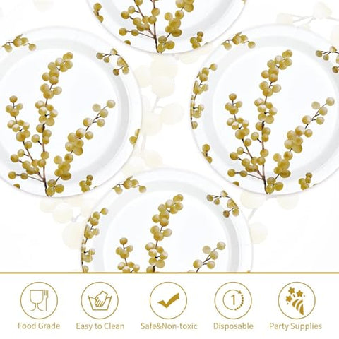 50 Pcs 10-inch White Gold Berry Party Paper Plates - Grencian