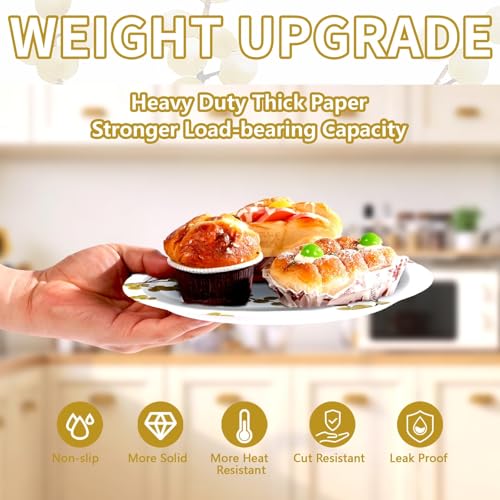 50 Pcs 10-inch White Gold Berry Party Paper Plates - Grencian