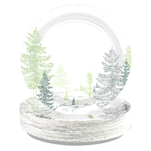 50 Pcs 10-inch Winter Pine Tree Party Paper Plates - Grencian