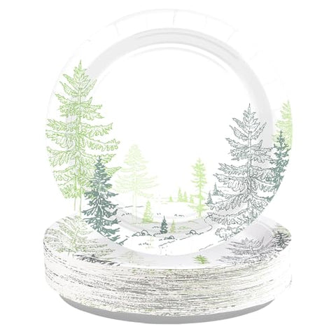 50 Pcs 10-inch Winter Pine Tree Party Paper Plates - Grencian