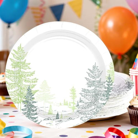50 Pcs 10-inch Winter Pine Tree Party Paper Plates - Grencian