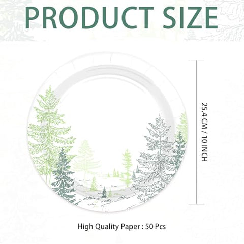 50 Pcs 10-inch Winter Pine Tree Party Paper Plates - Grencian