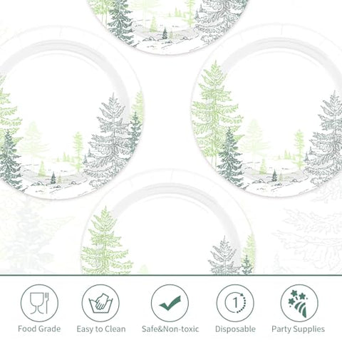 50 Pcs 10-inch Winter Pine Tree Party Paper Plates - Grencian