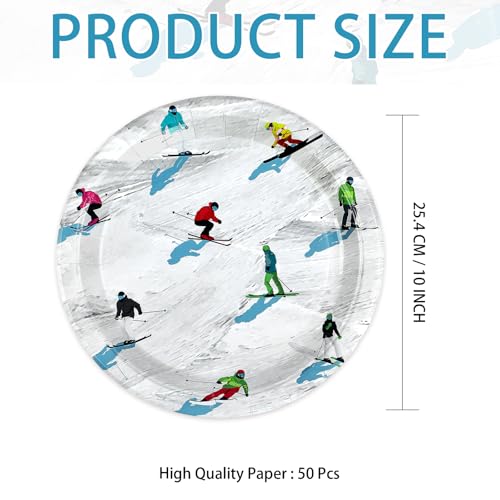 50 Pcs 10-inch Winter Ski Party Paper Plates - Grencian