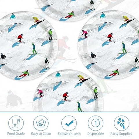 50 Pcs 10-inch Winter Ski Party Paper Plates - Grencian