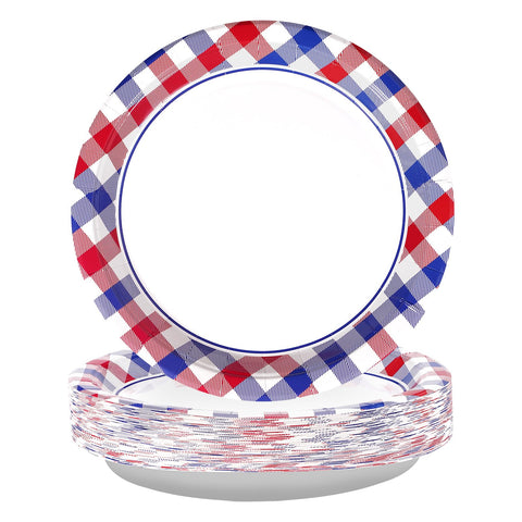 50 Pcs 4th of July Plaid Party Paper Plates - Grencian