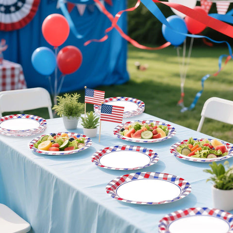 50 Pcs 4th of July Plaid Party Paper Plates - Grencian