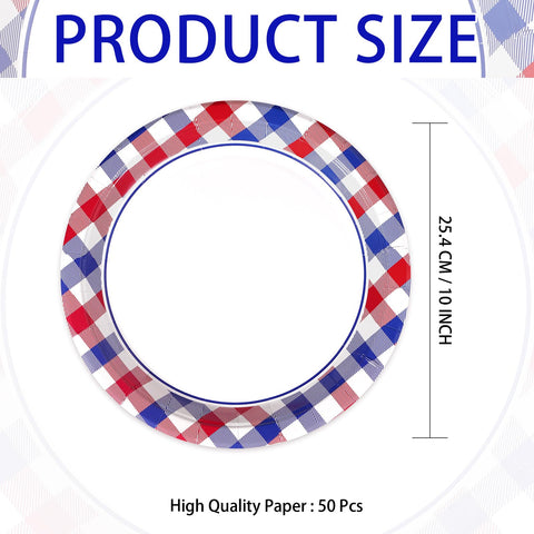 50 Pcs 4th of July Plaid Party Paper Plates - Grencian