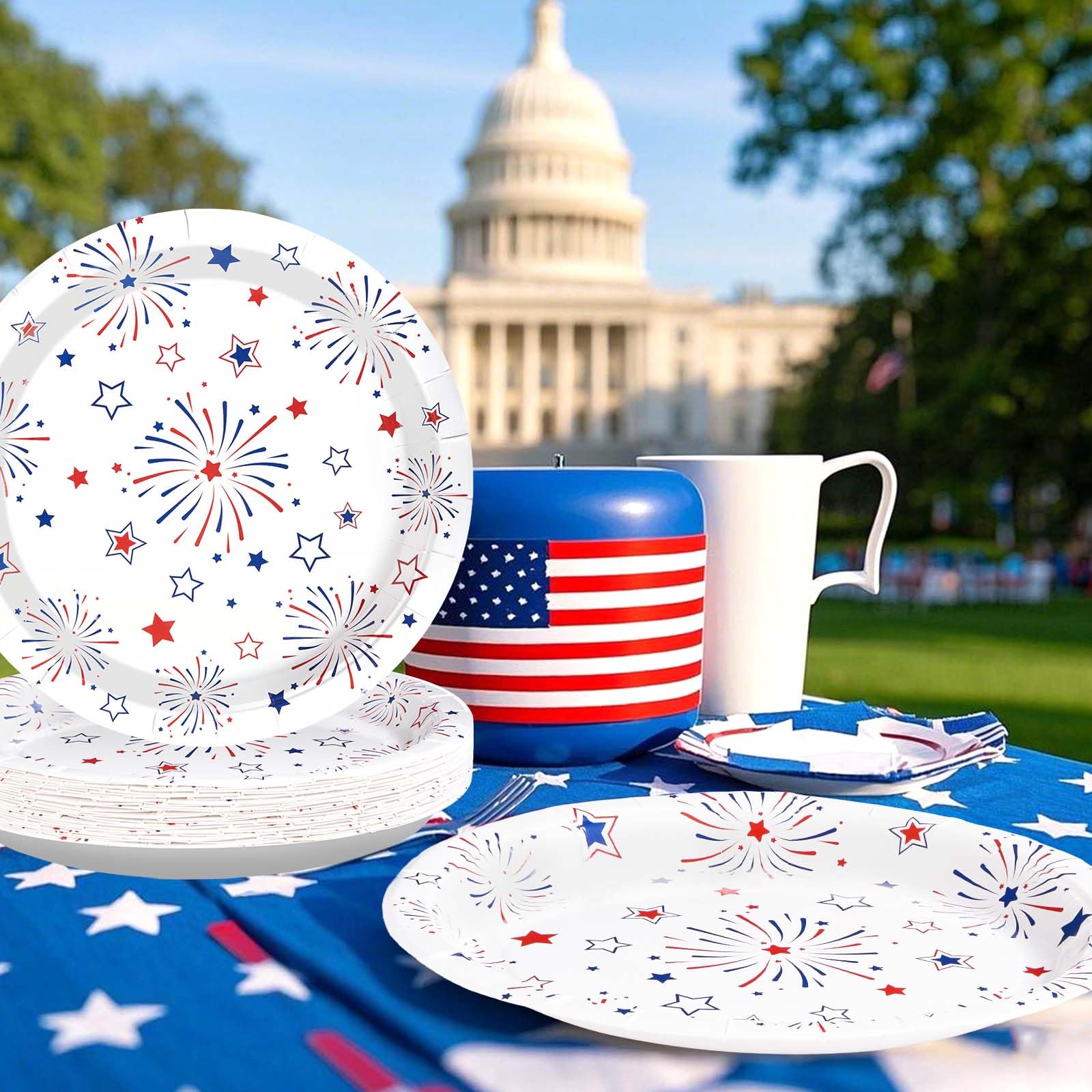 50 Pcs 4th of July Star Firework Party Paper Plates - Grencian