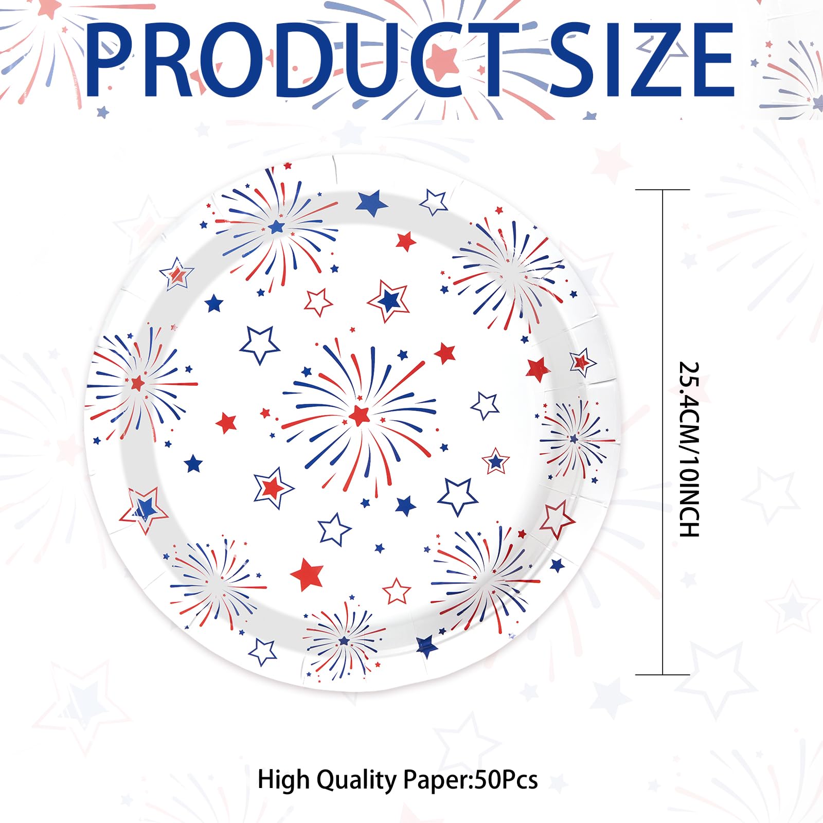 50 Pcs 4th of July Star Firework Party Paper Plates - Grencian
