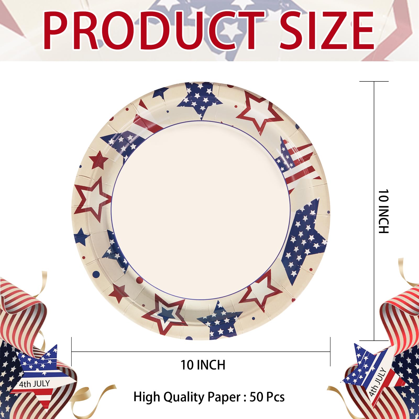 50 Pcs 4th of July Stars Party Paper Plates - Grencian