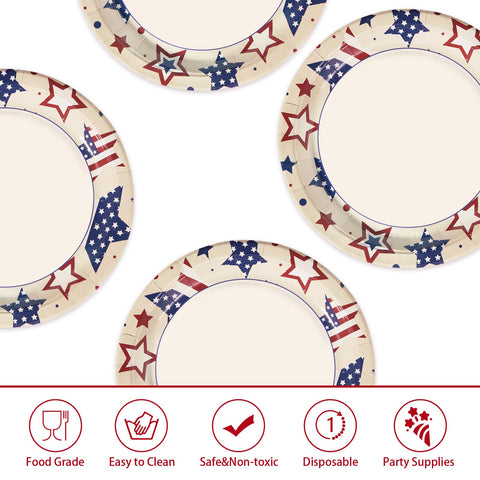 50 Pcs 4th of July Stars Party Paper Plates - Grencian