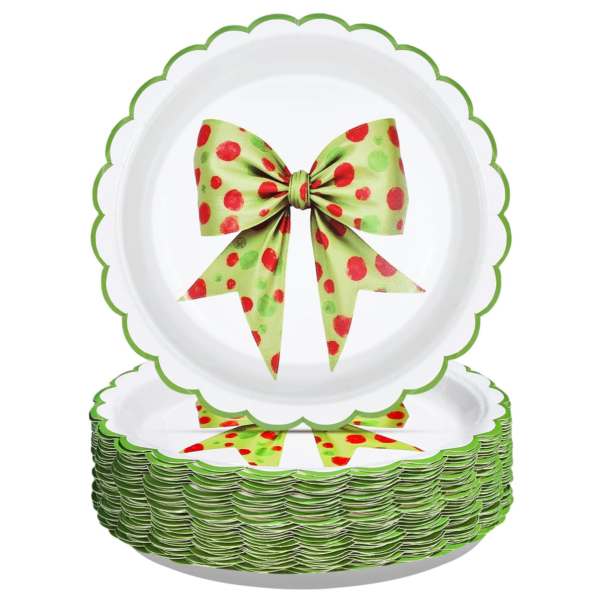 50 Pcs 7-inch Green Bow Party Paper Plates - Grencian