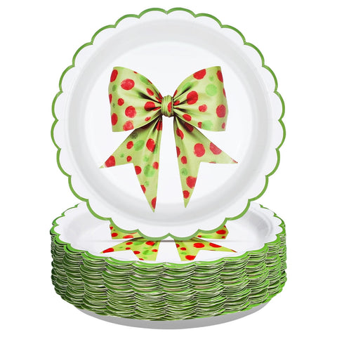50 Pcs 7-inch Green Bow Party Paper Plates - Grencian