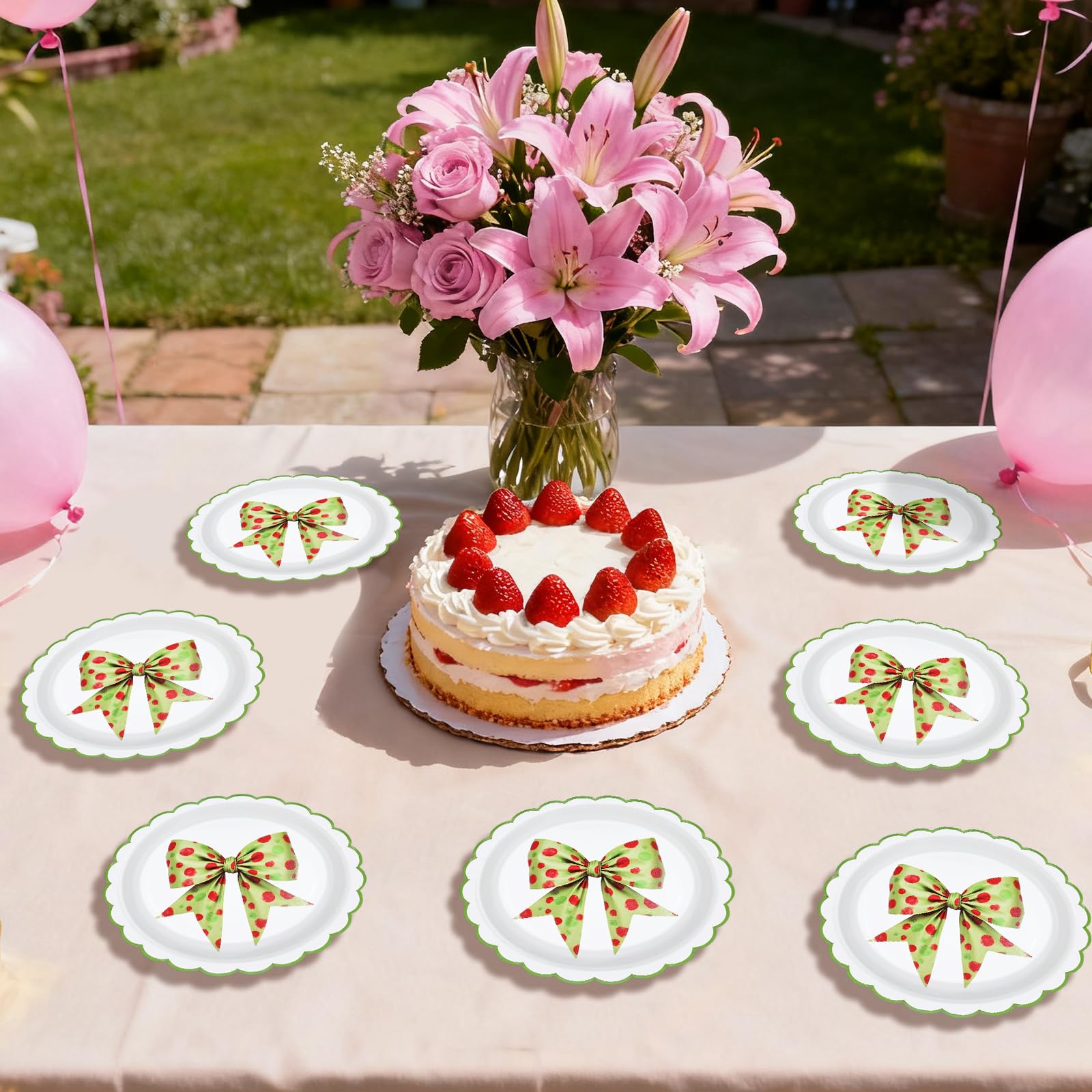 50 Pcs 7-inch Green Bow Party Paper Plates - Grencian