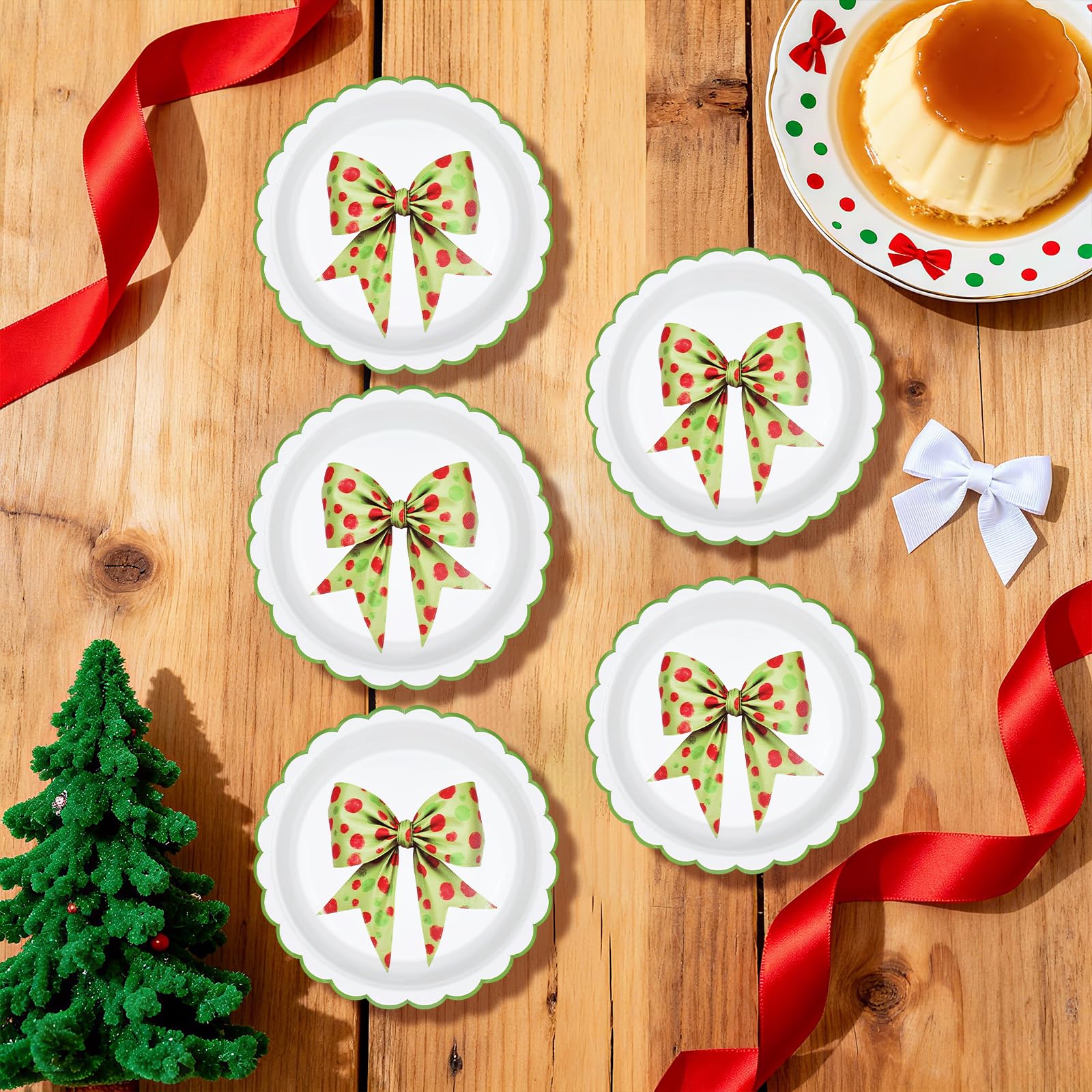 50 Pcs 7-inch Green Bow Party Paper Plates - Grencian