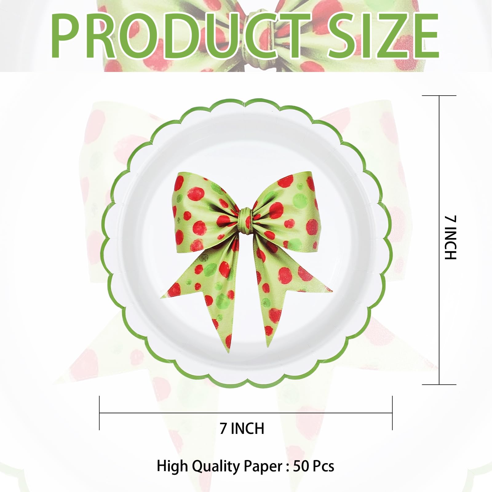 50 Pcs 7-inch Green Bow Party Paper Plates - Grencian