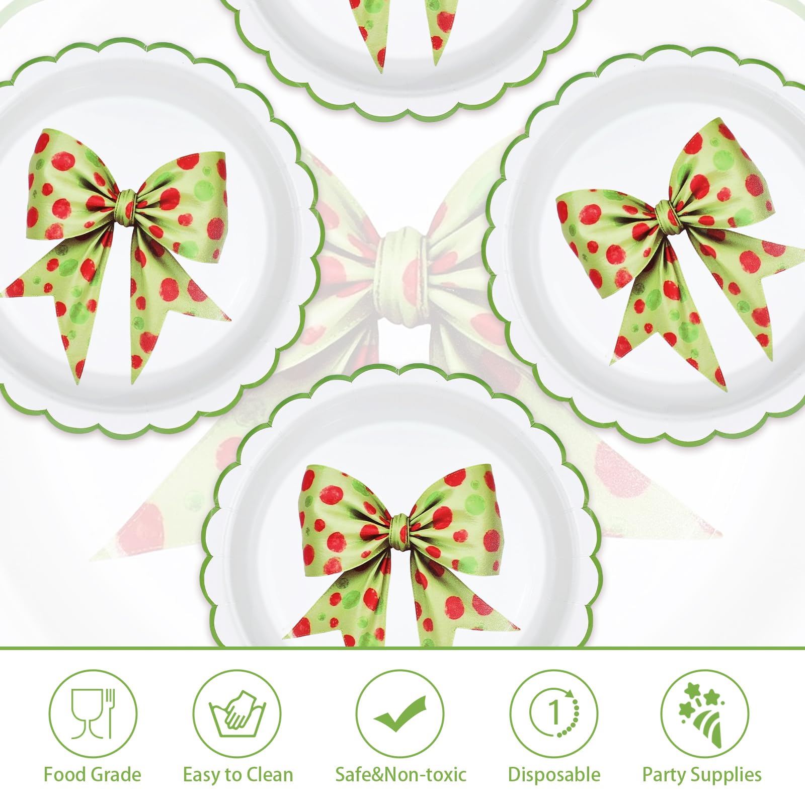 50 Pcs 7-inch Green Bow Party Paper Plates - Grencian