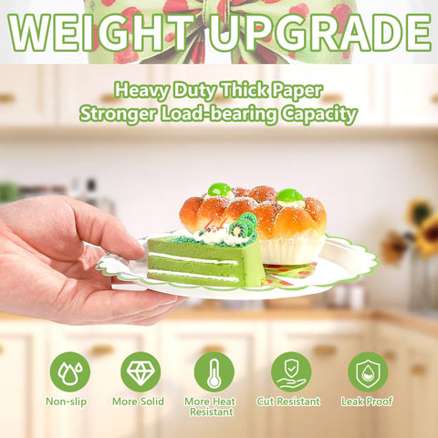 50 Pcs 7-inch Green Bow Party Paper Plates - Grencian