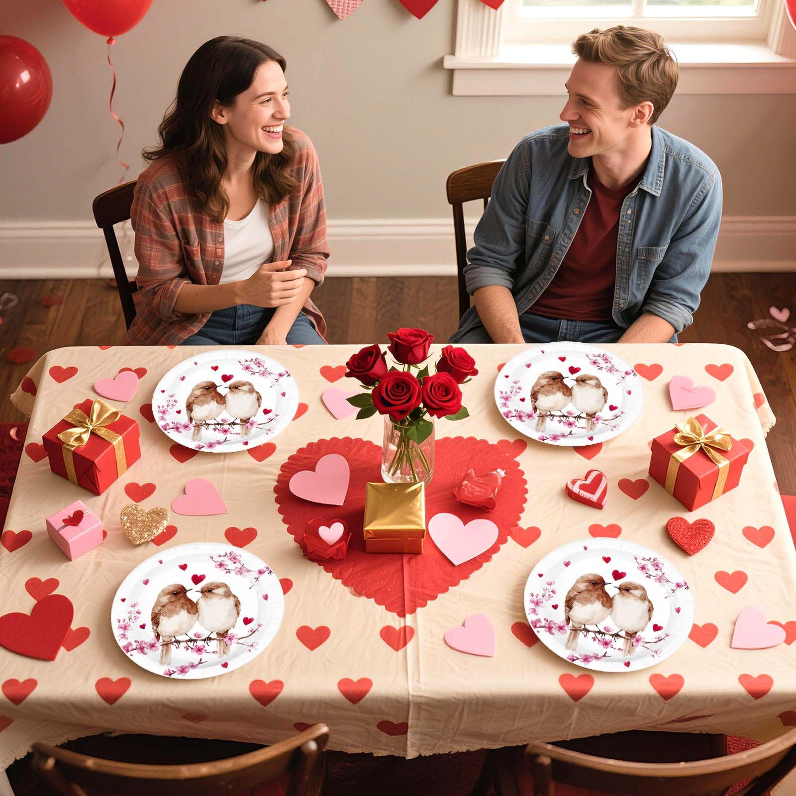 50 Pcs 7-inch Couple Bird Party Paper Plates - Grencian