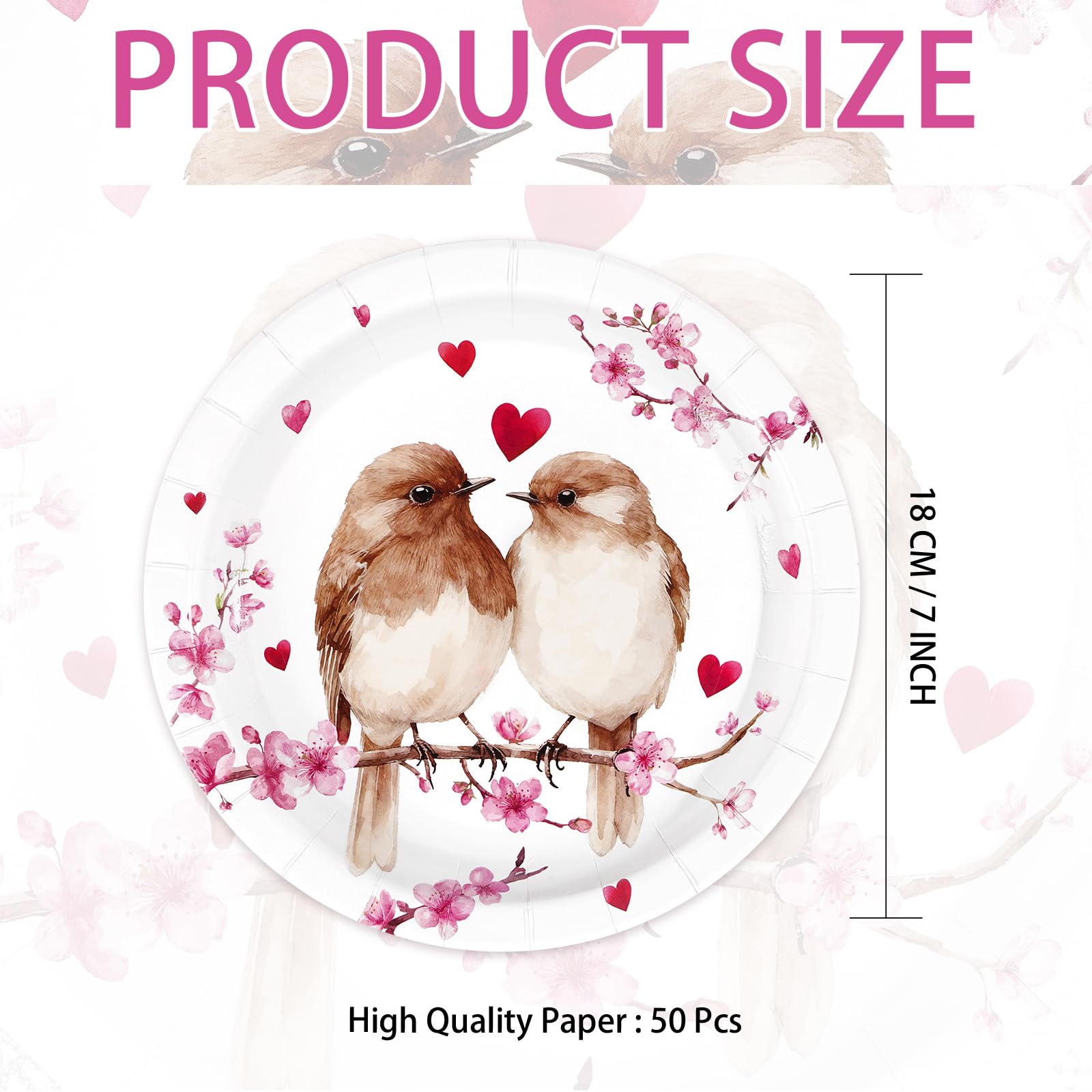 50 Pcs 7-inch Couple Bird Party Paper Plates - Grencian