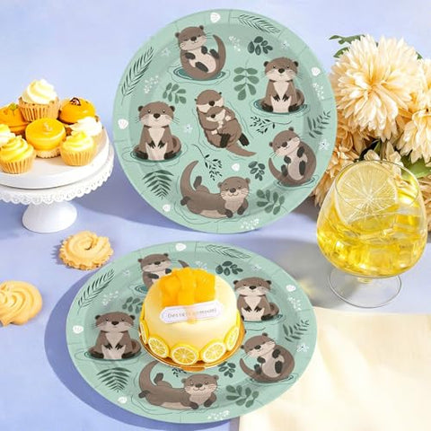 50 Pcs 7-inch Sea Otters Party Paper Plates - Grencian