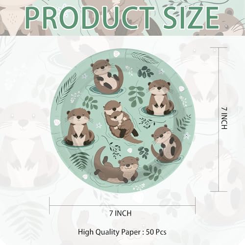 50 Pcs 7-inch Sea Otters Party Paper Plates - Grencian