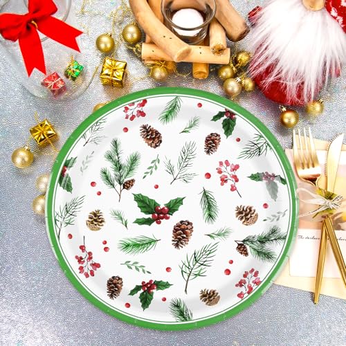 50 Pcs 9 Inch Berry Pine Cones Party Paper Plates - Grencian