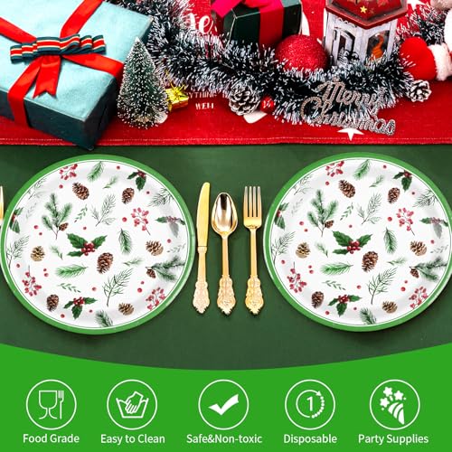 50 Pcs 9 Inch Berry Pine Cones Party Paper Plates - Grencian