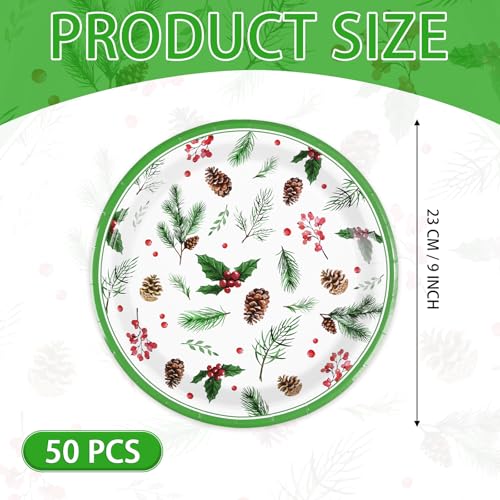 50 Pcs 9 Inch Berry Pine Cones Party Paper Plates - Grencian