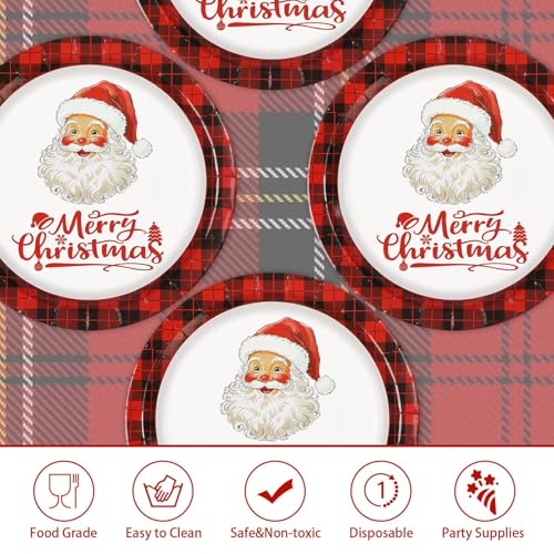 50 Pcs 9 Inch Buffalo Plaid Santa Claus Party Paper Plates - Grencian