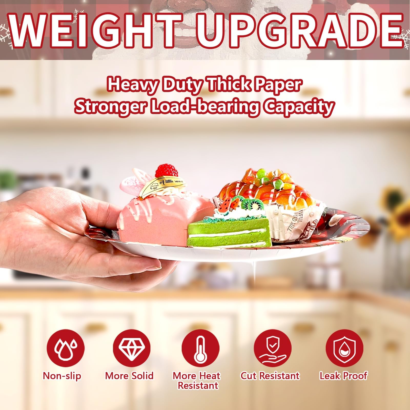 50 Pcs 9 Inch Christmas Black Santa Party Paper Plates - Grencian