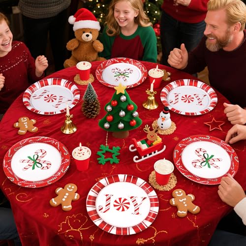 50 Pcs 9 Inch Christmas Candy Cane Party Paper Plates - Grencian