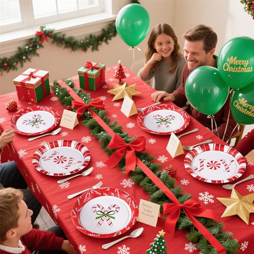 50 Pcs 9 Inch Christmas Candy Cane Party Paper Plates - Grencian
