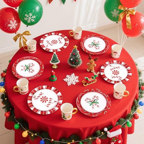 50 Pcs 9 Inch Christmas Candy Cane Party Paper Plates - Grencian