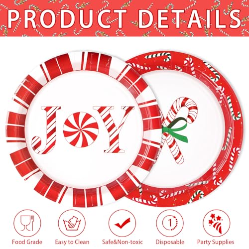 50 Pcs 9 Inch Christmas Candy Cane Party Paper Plates - Grencian