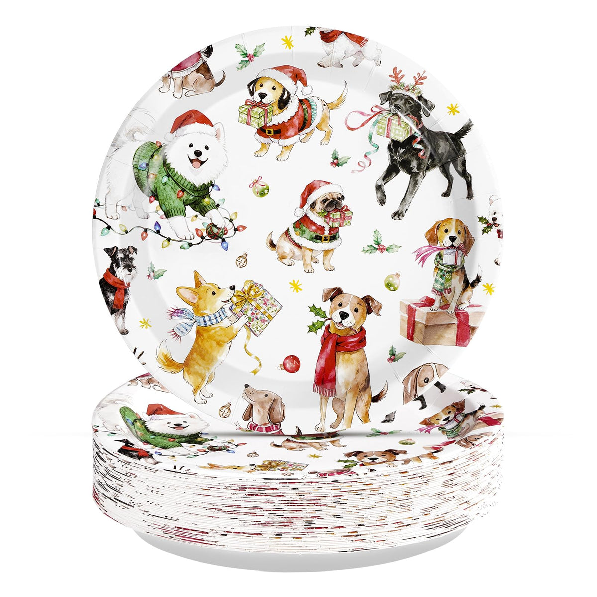 50 Pcs 9 Inch Christmas Dog Party Paper Plates - Grencian