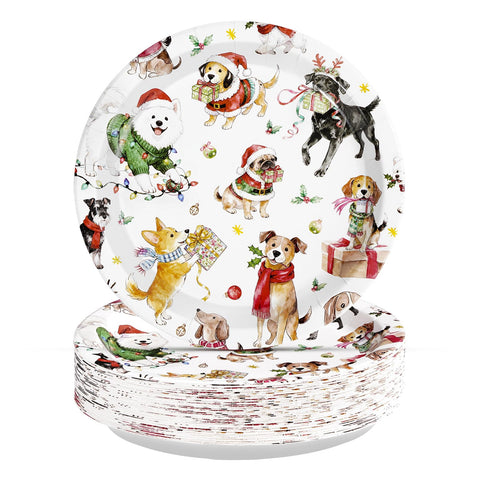 50 Pcs 9 Inch Christmas Dog Party Paper Plates - Grencian