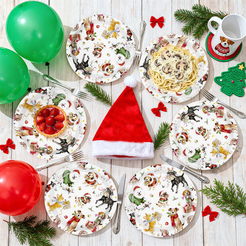 50 Pcs 9 Inch Christmas Dog Party Paper Plates - Grencian