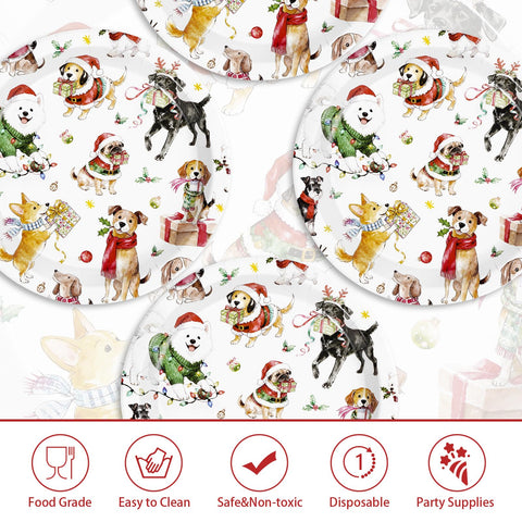 50 Pcs 9 Inch Christmas Dog Party Paper Plates - Grencian