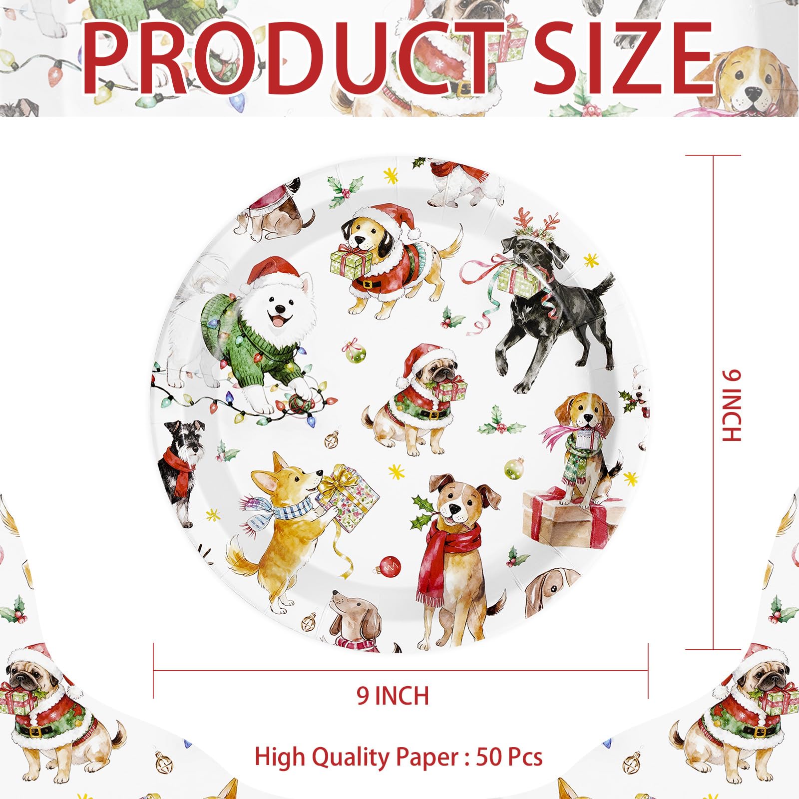 50 Pcs 9 Inch Christmas Dog Party Paper Plates - Grencian